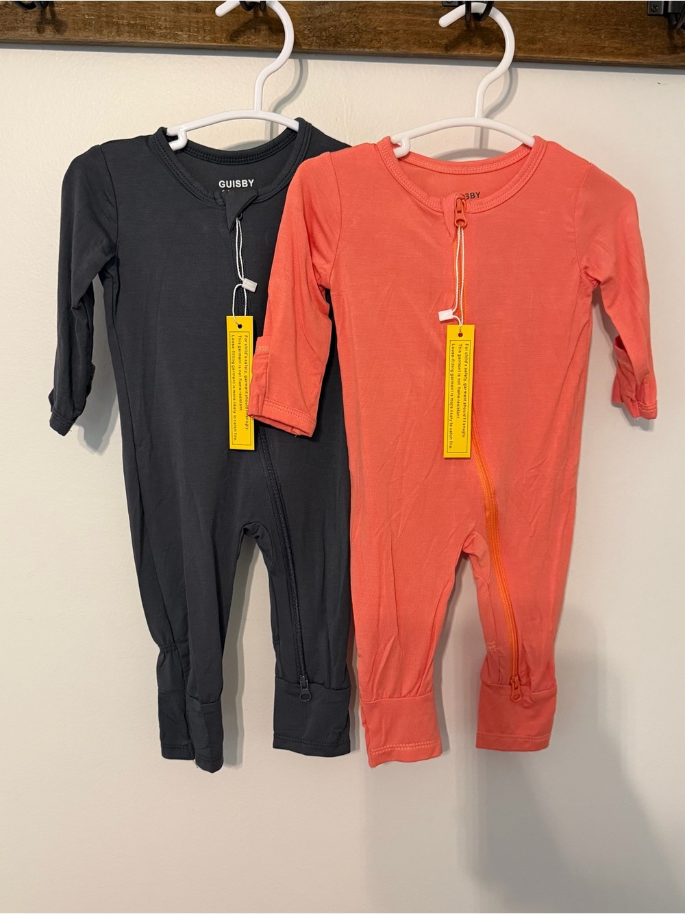 GUISBY Bamboo Zip Sleeper Bundle NWT 0-3 Months Coral & Gray